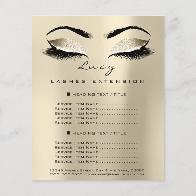 Makeup Artist Beauty Lash Glitter Pris List Sepia Flygblad (Baksidan)