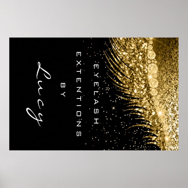 Makeup Artist Beauty Lash Golden Confetti Black Poster (Framsidan)