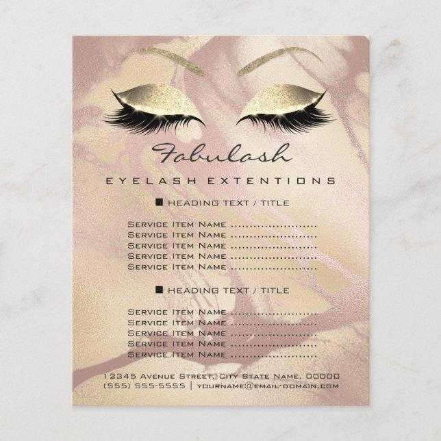 Makeup Artist Beauty Lash Guld Glitter Flyer Marbl (Framsidan)