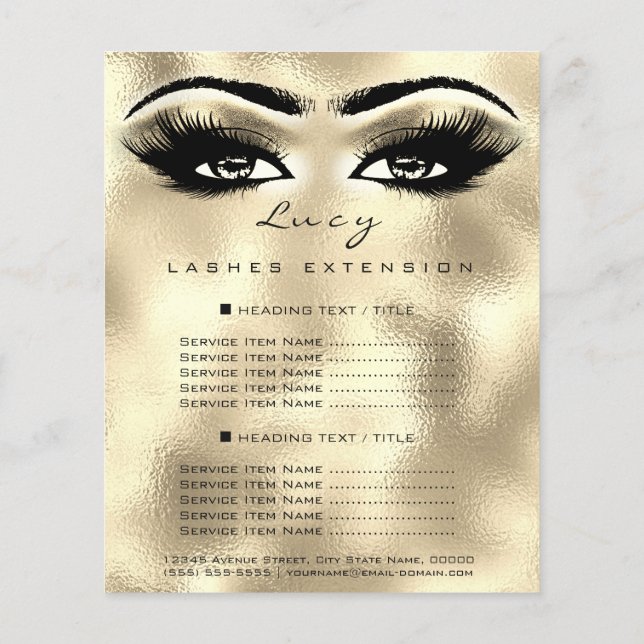 Makeup Artist Beauty Lash Guld Pris List Öga Flygblad (Baksidan)