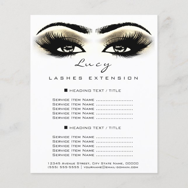 Makeup Artist Beauty Lash Guld Pris List White Flygblad (Baksidan)