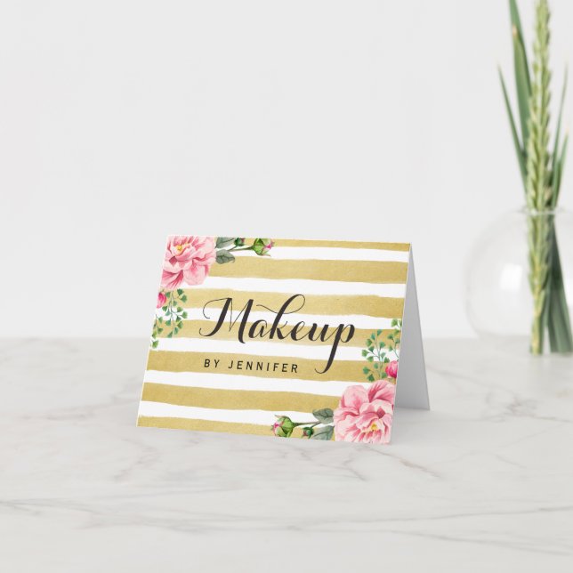 Makeup Artist Beauty Salon Blommigt Guld Rand Tack Kort (Framsida)