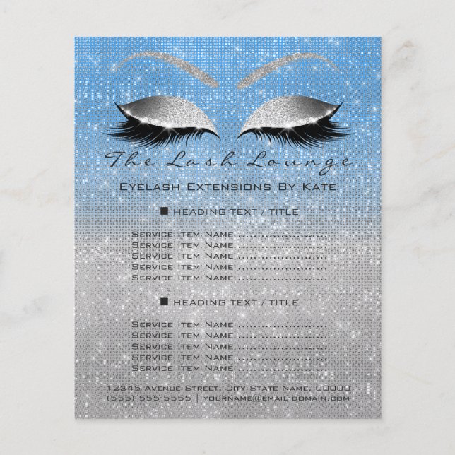 Makeup Artist Beauty Salon Blue Glitter Silver Flygblad (Framsidan)