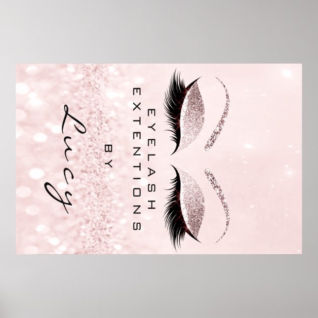 Makeup Artist Beauty Salon Eyebrow Rosa Glitter Poster (Framsidan)