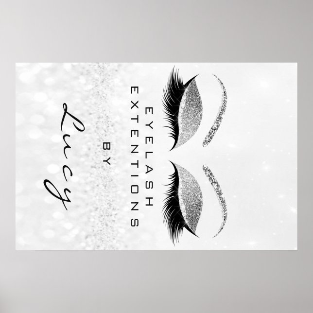 Makeup Artist Beauty Salon Eyebrow Silver Glitter Poster (Framsidan)