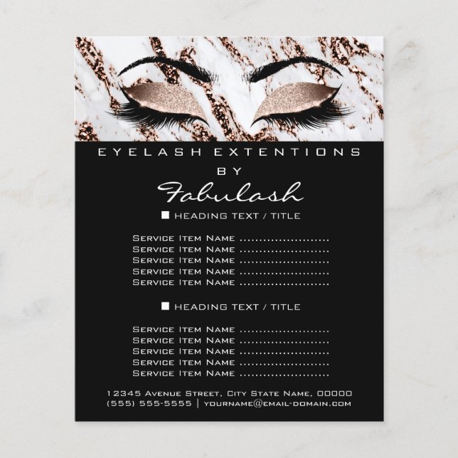 Makeup Artist Beauty Salon Flyer Marble Copper (Framsidan)