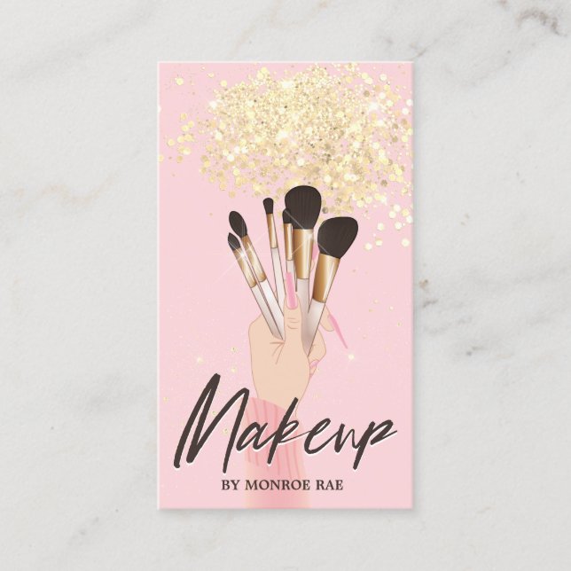 Makeup Artist Beauty Salon Glam Rosa Guld glitter  Visitkort (Framsida)
