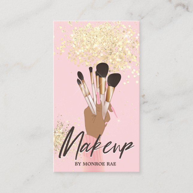 Makeup Artist Beauty Salon Glam Rosa och Guld Busi Visitkort (Framsida)