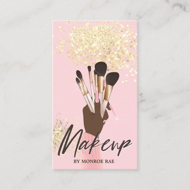 Makeup Artist Beauty Salon Glam Rosa och Guld Visitkort (Framsida)