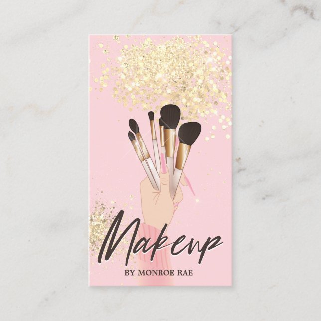 Makeup Artist Beauty Salon Glam Rosa och Guld Visitkort (Framsida)