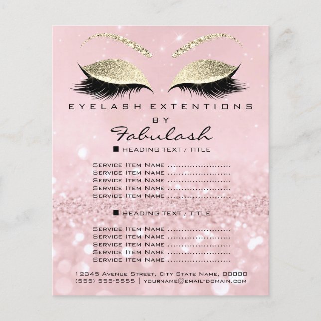 Makeup Artist Beauty Salon Glitter Flyer Rosa Guld (Framsidan)