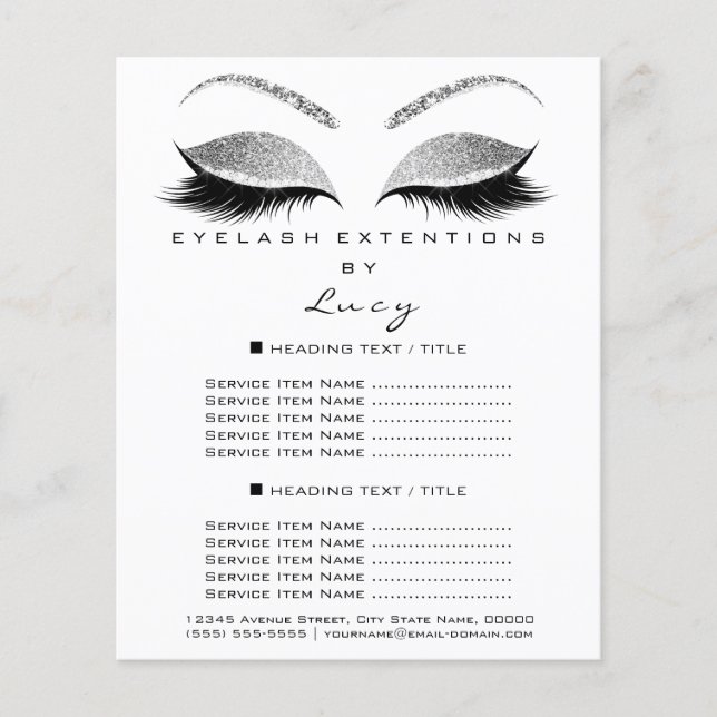 Makeup Artist Beauty Salon Glitter Pris List Whit Flygblad (Framsidan)