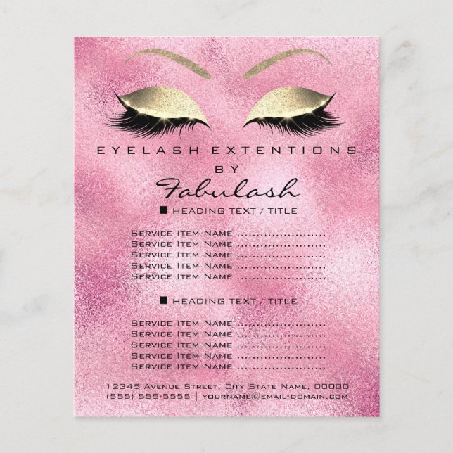 Makeup Artist Beauty Salon Guld Glitter Flyer Rosa (Framsidan)