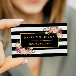 Makeup Artist Beauty Salon Guld Vintage Blommigt Visitkort