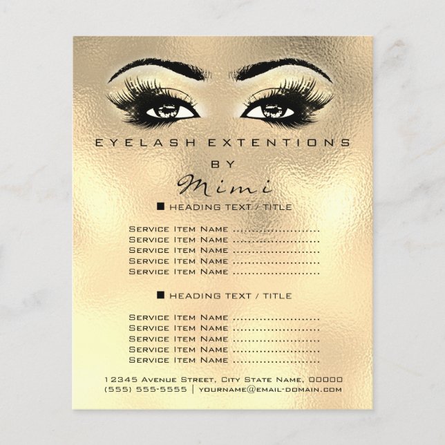 Makeup Artist Beauty Salon Lash Flyer Faux Guld (Framsidan)