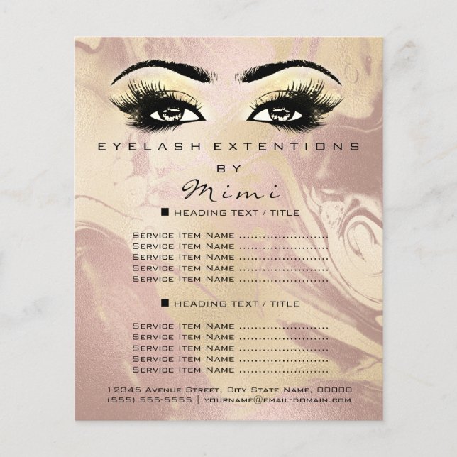 Makeup Artist Beauty Salon Lash Flyer Marble Guld (Framsidan)