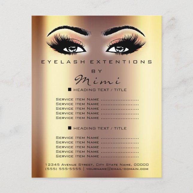 Makeup Artist Beauty Salon Lash Flyer Peach Guld (Framsidan)