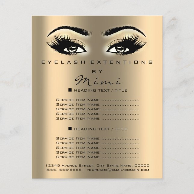 Makeup Artist Beauty Salon Lash Flyer Prisare Guld (Framsidan)