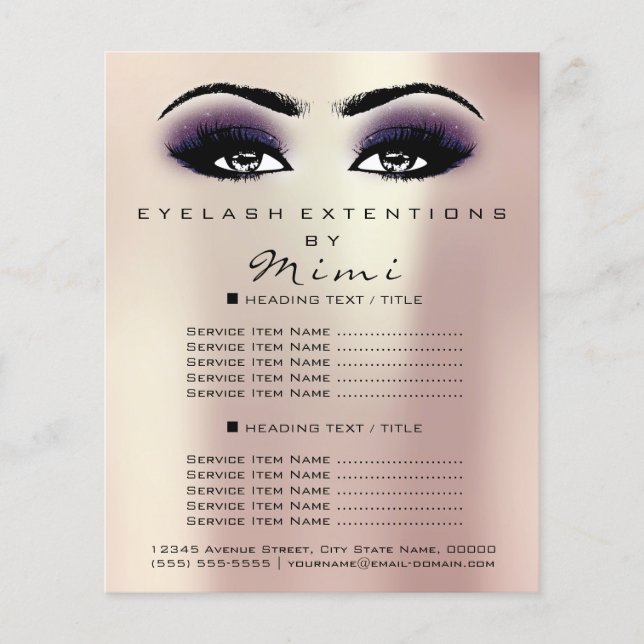 Makeup Artist Beauty Salon Lash Flyer Rosa Viole (Framsidan)