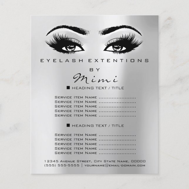 Makeup Artist Beauty Salon Lash Flyer Silver Grått (Framsidan)