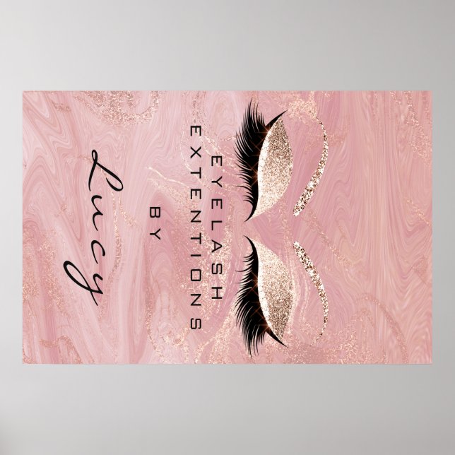 Makeup Artist Beauty Salon Lash Rosa Glitter Poster (Framsidan)