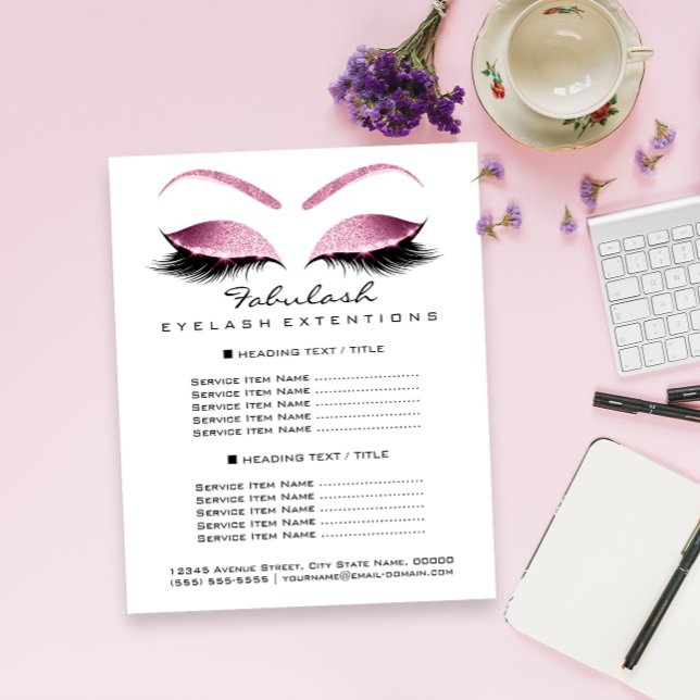 Makeup Artist Beauty Salon Pris List Flyer Rosa (Makeup Artist Beauty Salon Price List Flyer Pink)