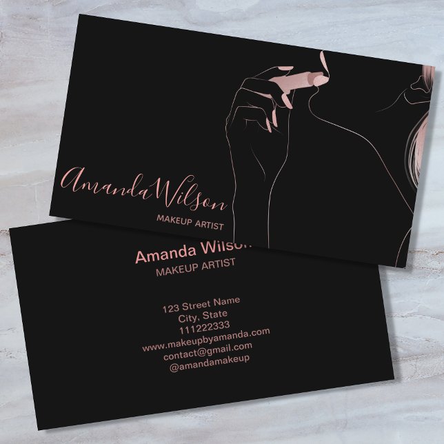 Makeup Artist Beauty Salon Ro Guld Glitter Black Visitkort (Skapare uppladdad)