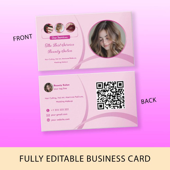 Makeup Artist Beauty Salon Rosa Photo QR Code Logo Visitkort (Makeup Artist Beauty Salon Pink Photo QR Code Logo Business Card)