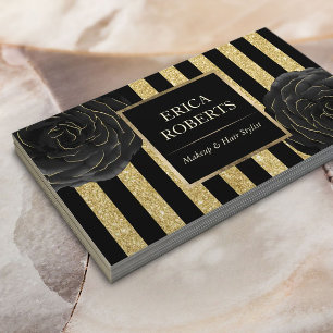 Makeup Artist Black Blommigt Modern Guld Rand Visitkort