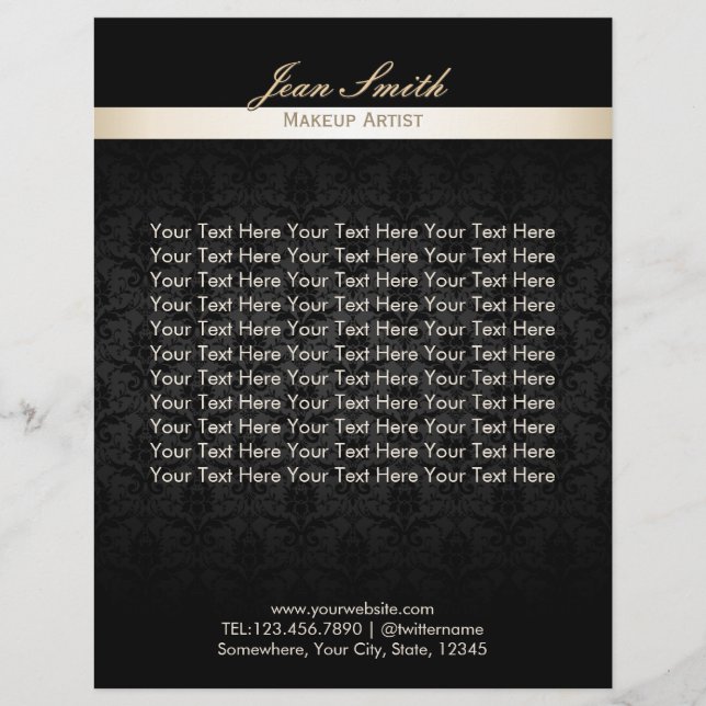 Makeup Artist Black Damask Beauty Salon Brochures Reklamblad (Framsidan)