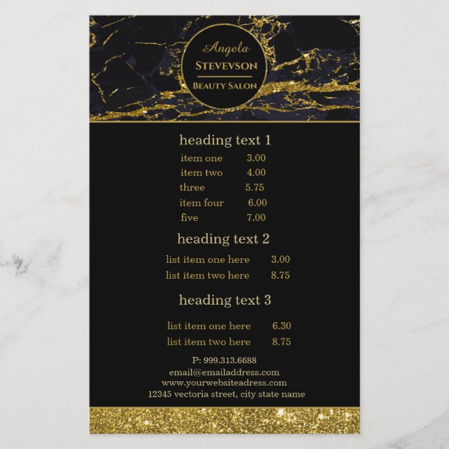 Makeup Artist Black Guld Marble flyer (Framsidan)
