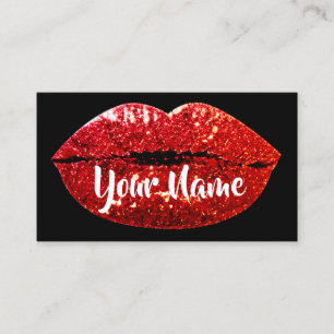 Makeup Artist Black Red Kiss Läppar Sugar Glitter Visitkort