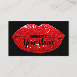 Makeup Artist Black Red Kiss Läppar VIP Glitter Visitkort