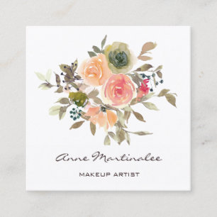 Makeup Artist Blommigt Watercolor Boho Fyrkantigt Visitkort