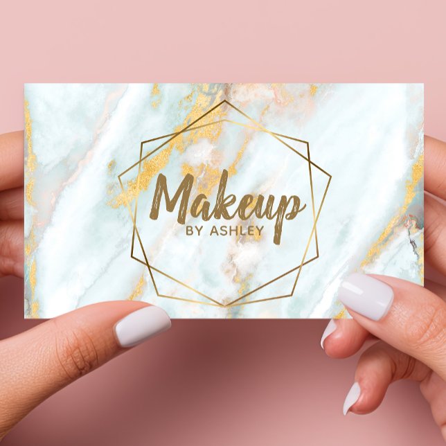 Makeup Artist Blue Guld Marble Geometric Terrarium Visitkort (Skapare uppladdad)