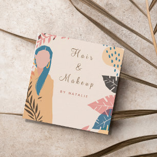 Makeup Artist Blue Hair Girl Illustration Bohemian Fyrkantigt Visitkort