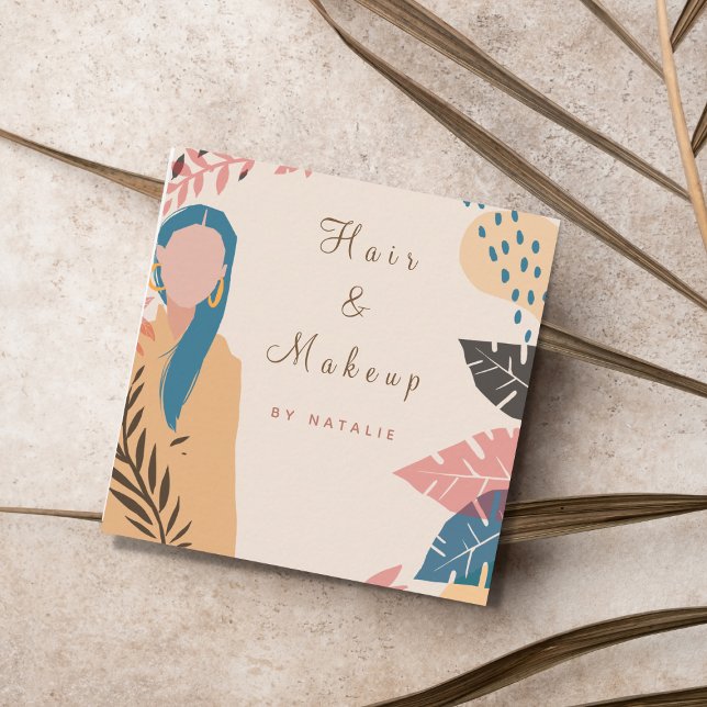 Makeup Artist Blue Hair Girl Illustration Bohemian Fyrkantigt Visitkort (Skapare uppladdad)