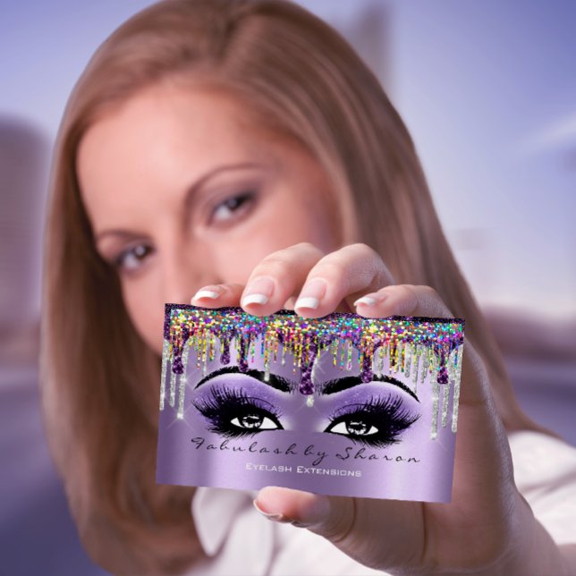 Makeup Artist Brow Eyelash Drip Violet HoloGraph Visitkort (Skapare uppladdad)