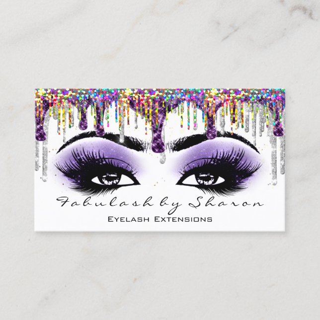Makeup Artist Brow Eyelash Grått Lila Holograph Visitkort (Framsida)