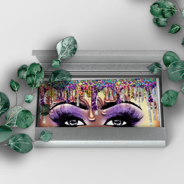 Makeup Artist Brow Eyelash Guld Drips Holograph Visitkort (Makeup Artist Brow Eyelash Gold Drips Holograph Business Card)
