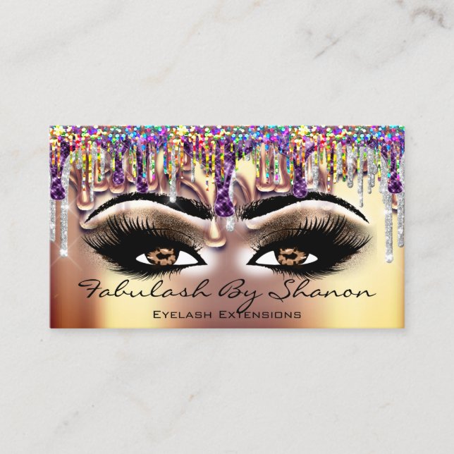 Makeup Artist Brown Eyelash Guld Drips Holograph Visitkort (Framsida)