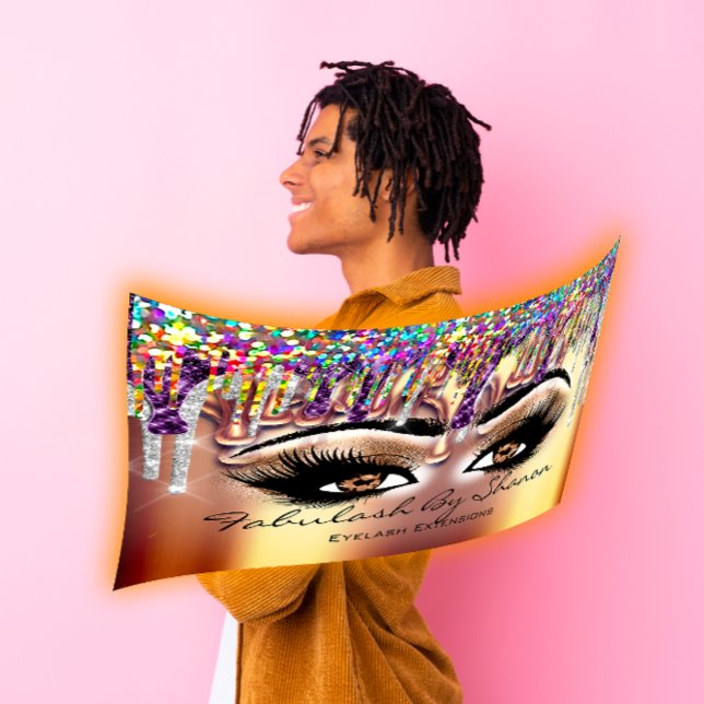 Makeup Artist Brown Eyelash Guld Drives HoloGraph Visitkort (Makeup Artist Brown Eyelash Gold Drips Holographic Business Card)