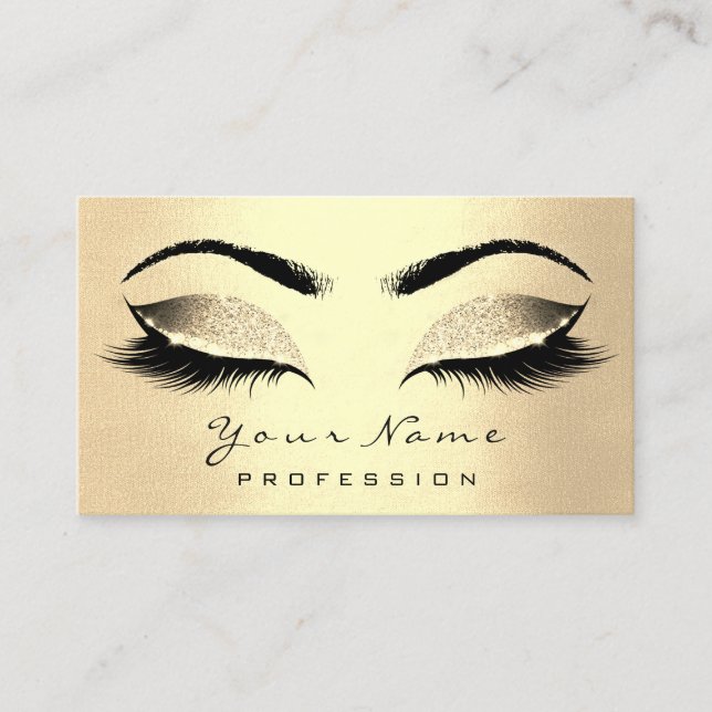 Makeup Artist Brown Lash Glitter Champaigne Guld Visitkort (Framsida)