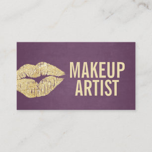 Makeup Artist Chic Guld Läppar Elegant Lila Visitkort
