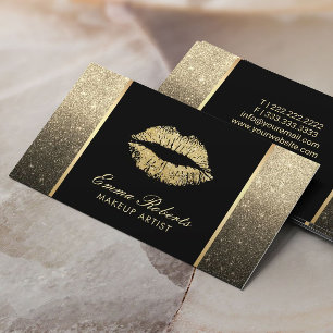 Makeup Artist Chic Läppar Modern Black & Guld Omb Visitkort