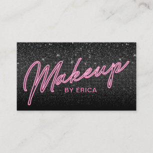 Makeup Artist Chic Neon Typography Black Glitter Visitkort