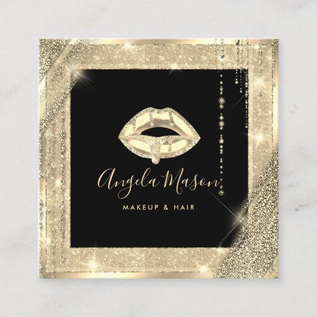 Makeup Artist Chic Unik Salon QR-kod, svart Guld Fyrkantigt Visitkort (Framsida)