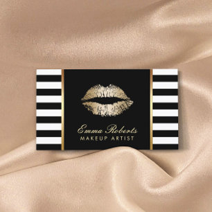 Makeup Artist Classy Black White Rand Guld Läppar Visitkort