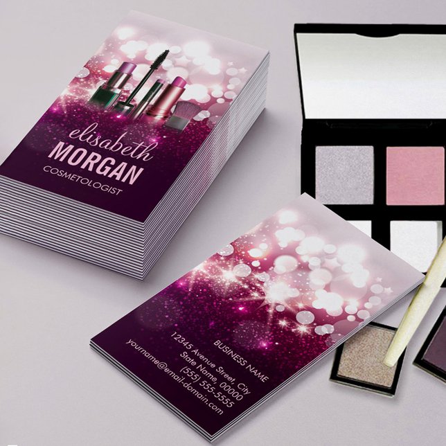 Makeup Artist Cosmetician - Rosa Beauty Glitter Visitkort (Skapare uppladdad)