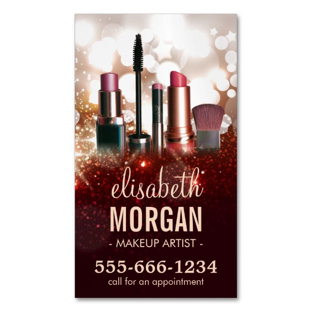 Makeup Artist Cosmetolog Shiny Glitter Gnistra Magnetiska Visitkort (Framsida vertikal)